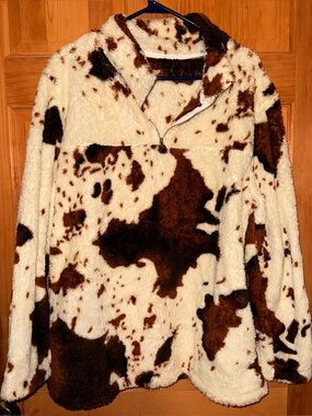 Cozy Brown and Cream Sherpa Half-Zip Pullover Sweater